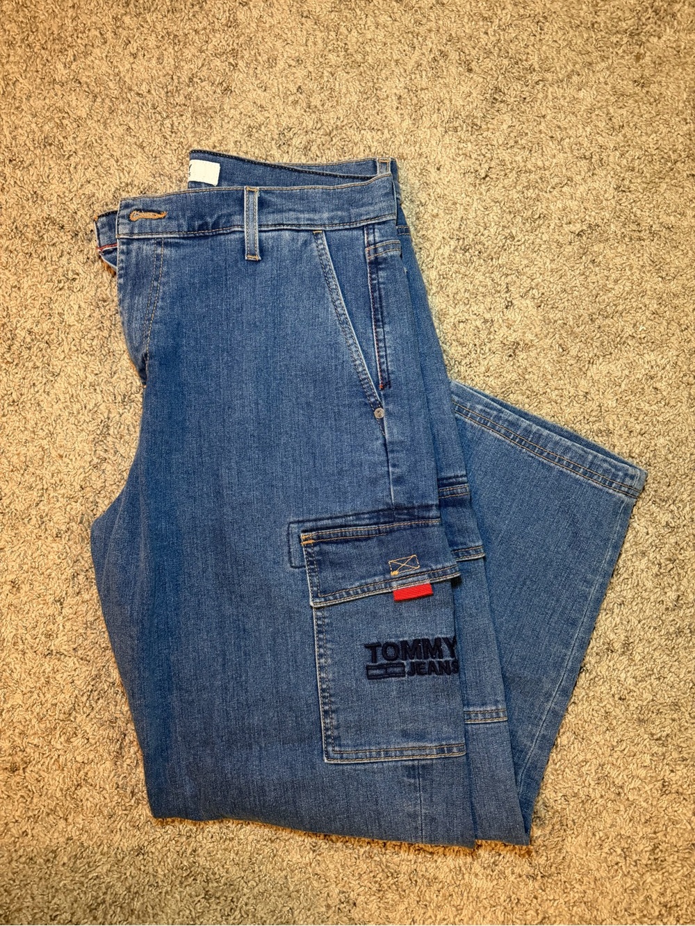 Tommy Hilfiger Men's Medium Blue Relaxed Cargo Jeans